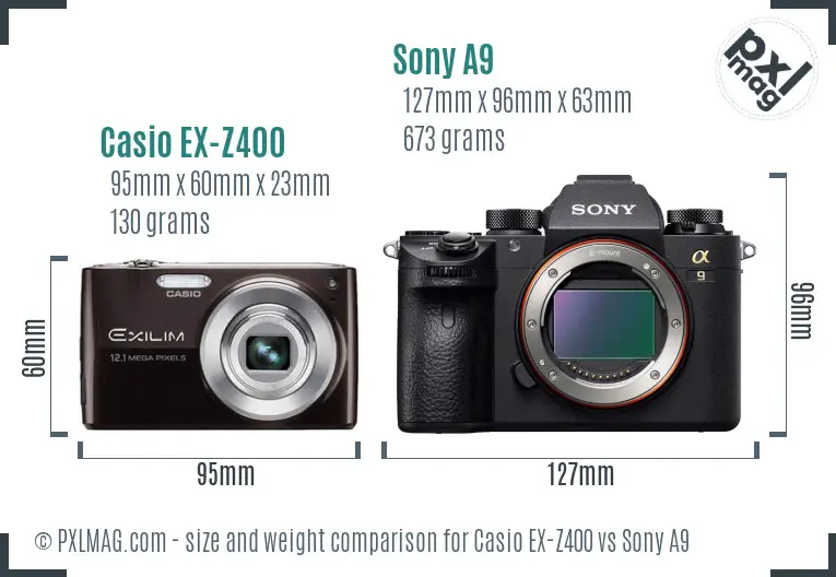 Casio EX-Z400 vs Sony A9 size comparison