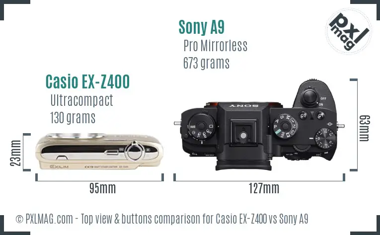 Casio EX-Z400 vs Sony A9 top view buttons comparison