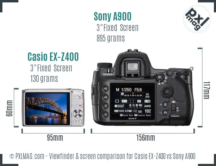 Casio EX-Z400 vs Sony A900 Screen and Viewfinder comparison