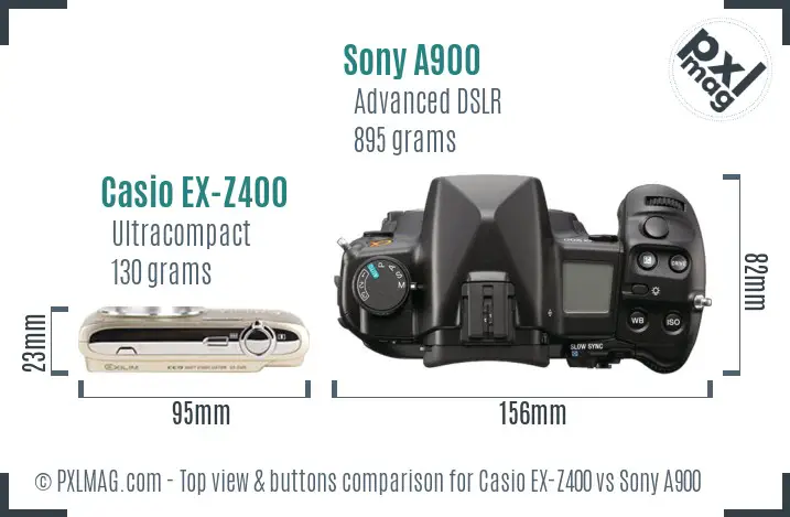 Casio EX-Z400 vs Sony A900 top view buttons comparison