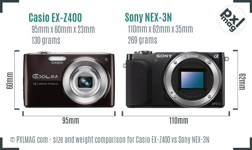 Casio EX-Z400 vs Sony NEX-3N size comparison Casio EX-Z400 vs Sony NEX-3N size comparison