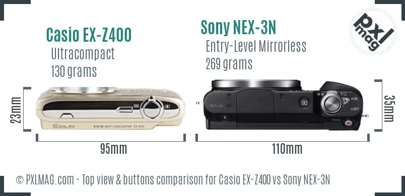 Casio EX-Z400 vs Sony NEX-3N top view buttons comparison