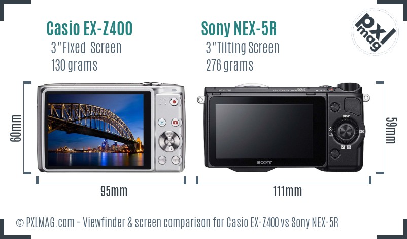 Casio EX-Z400 vs Sony NEX-5R Screen and Viewfinder comparison