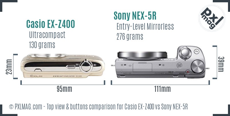 Casio EX-Z400 vs Sony NEX-5R top view buttons comparison