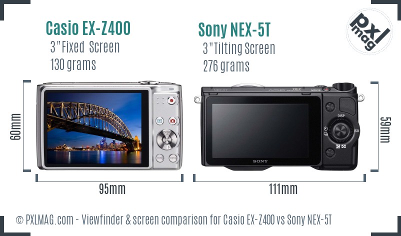 Casio EX-Z400 vs Sony NEX-5T Screen and Viewfinder comparison