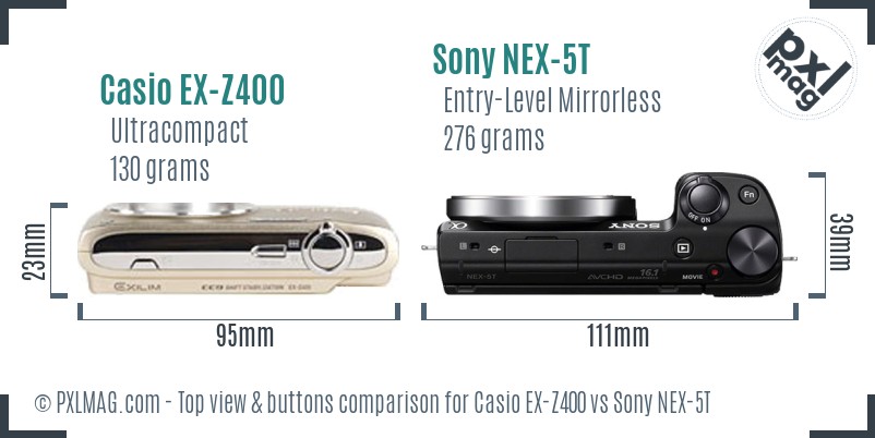 Casio EX-Z400 vs Sony NEX-5T top view buttons comparison