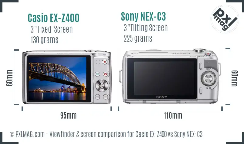 Casio EX-Z400 vs Sony NEX-C3 Screen and Viewfinder comparison
