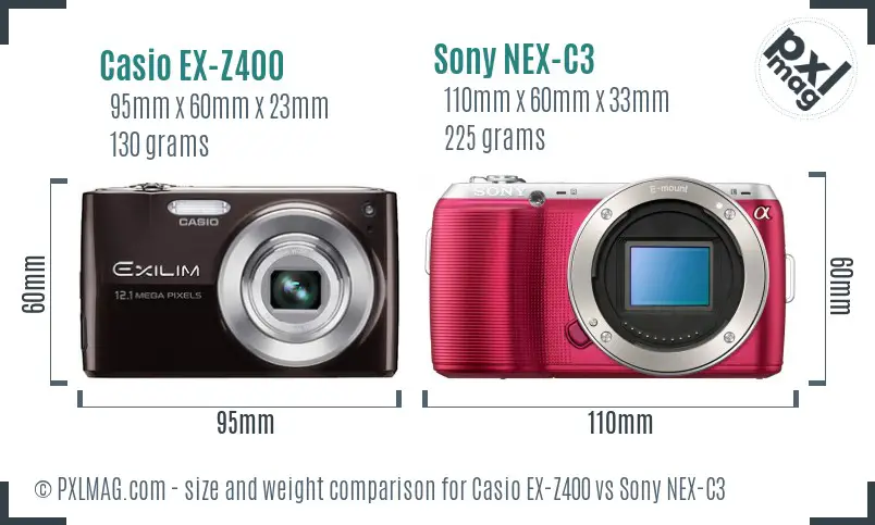 Casio EX-Z400 vs Sony NEX-C3 size comparison