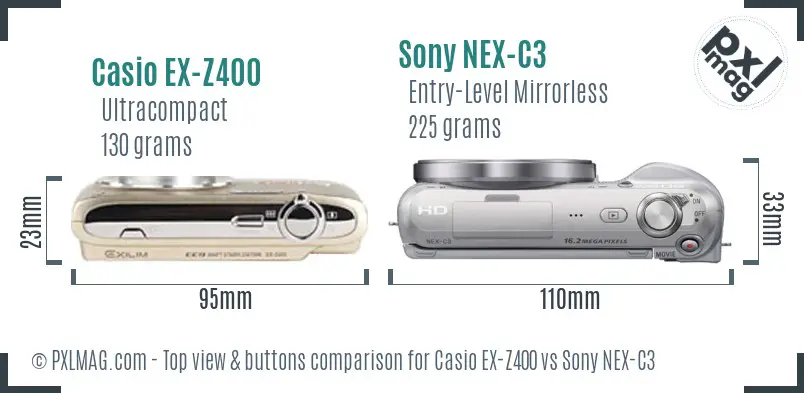 Casio EX-Z400 vs Sony NEX-C3 top view buttons comparison