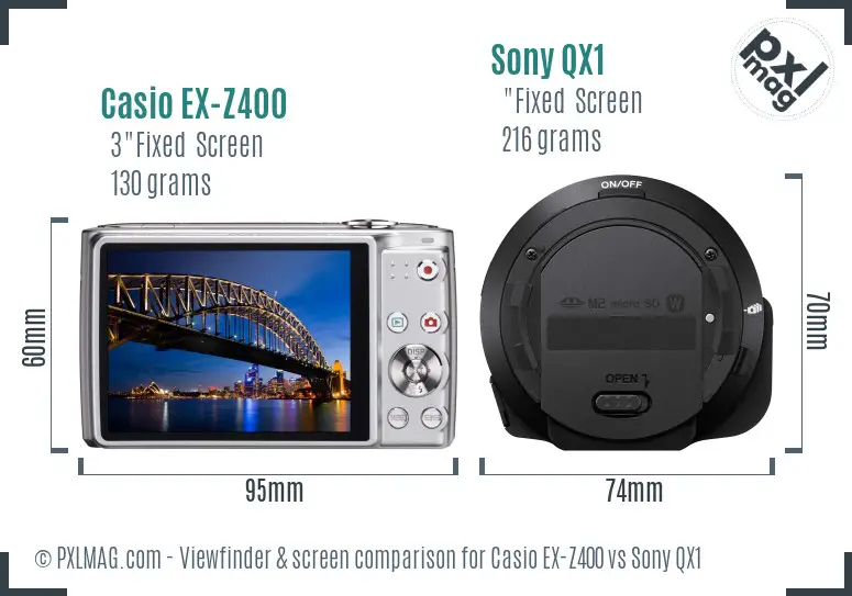 Casio EX-Z400 vs Sony QX1 Screen and Viewfinder comparison