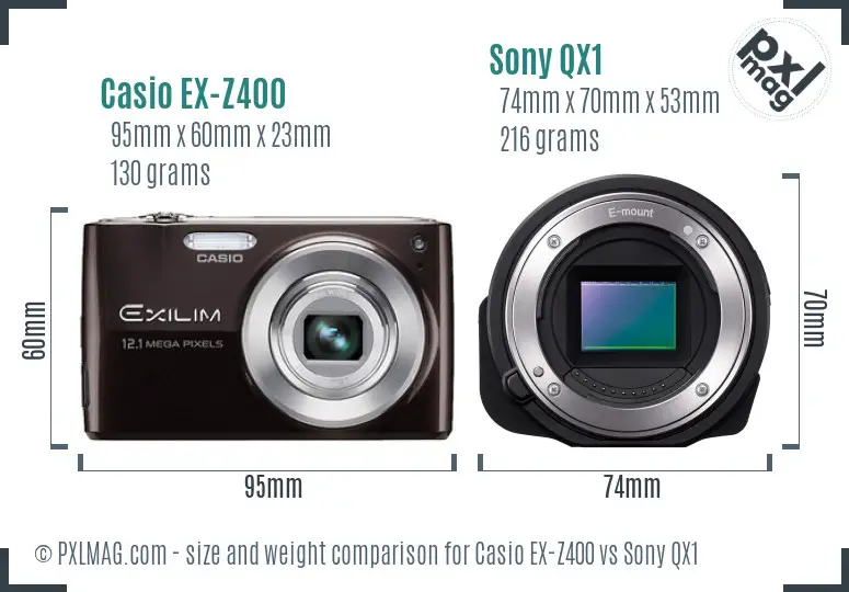 Casio EX-Z400 vs Sony QX1 size comparison