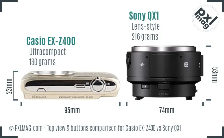 Casio EX-Z400 vs Sony QX1 top view buttons comparison