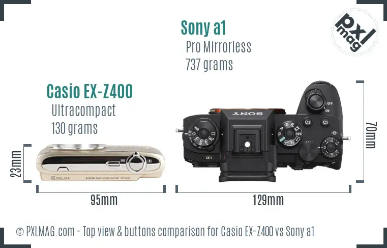 Casio EX-Z400 vs Sony a1 top view buttons comparison