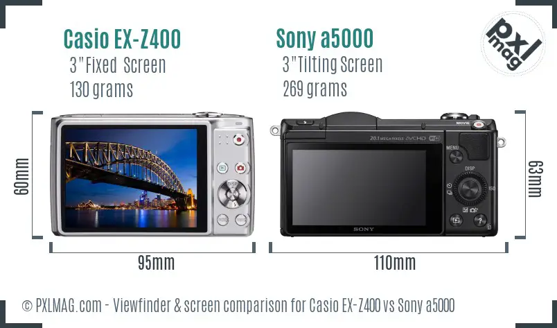 Casio EX-Z400 vs Sony a5000 Screen and Viewfinder comparison