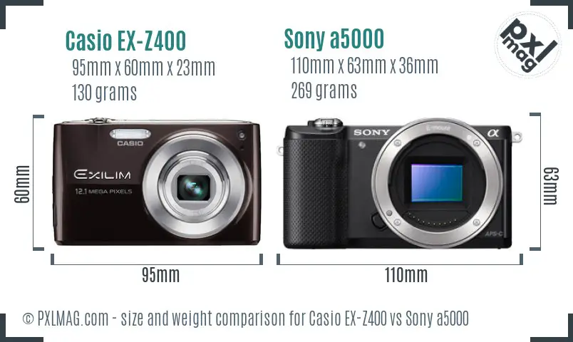 Casio EX-Z400 vs Sony a5000 size comparison