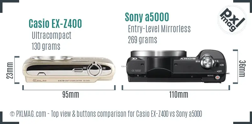 Casio EX-Z400 vs Sony a5000 top view buttons comparison