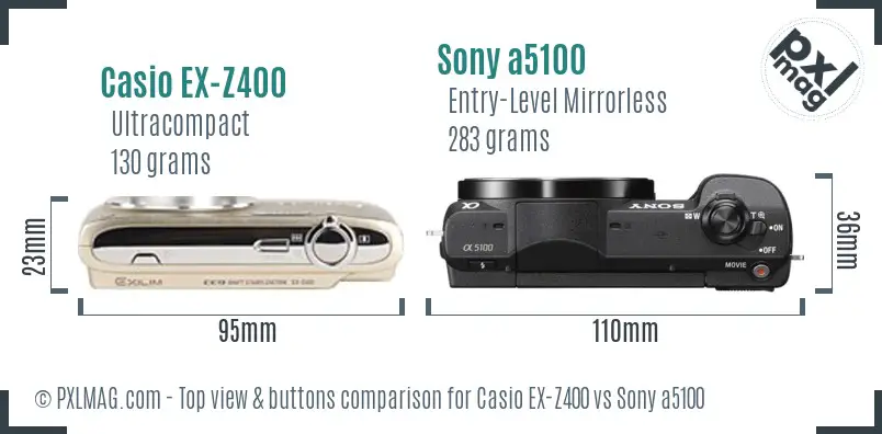 Casio EX-Z400 vs Sony a5100 top view buttons comparison