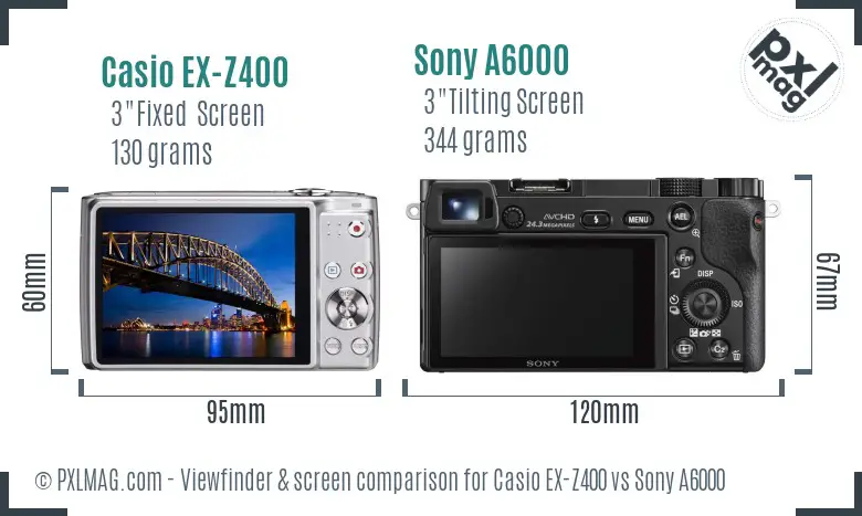 Casio EX-Z400 vs Sony A6000 Screen and Viewfinder comparison