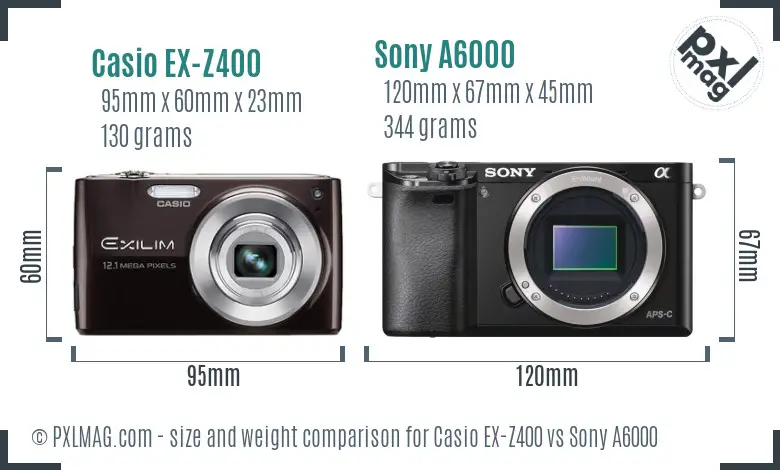 Casio EX-Z400 vs Sony A6000 size comparison