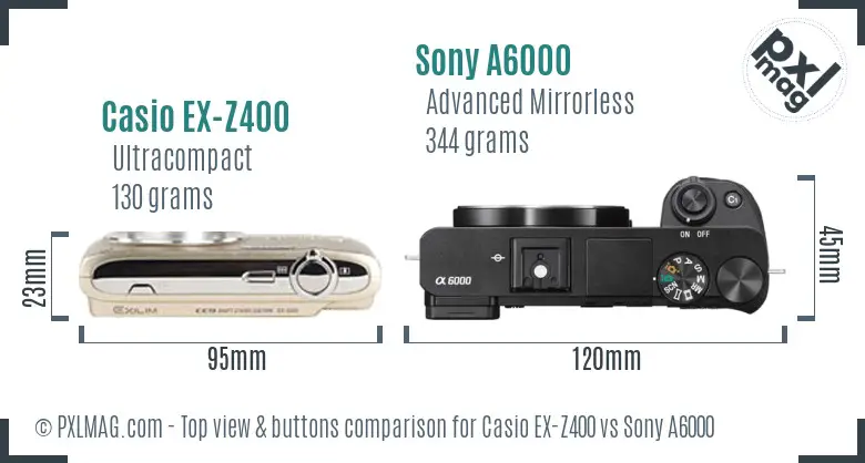 Casio EX-Z400 vs Sony A6000 top view buttons comparison