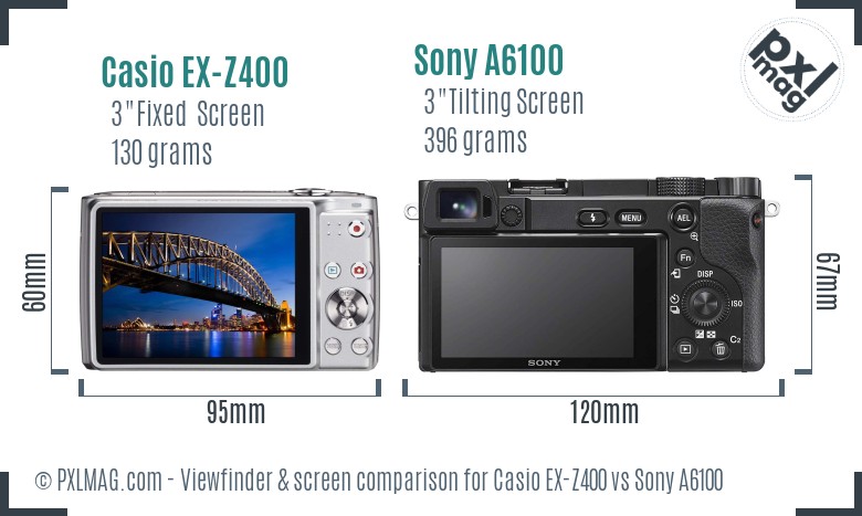 Casio EX-Z400 vs Sony A6100 Screen and Viewfinder comparison