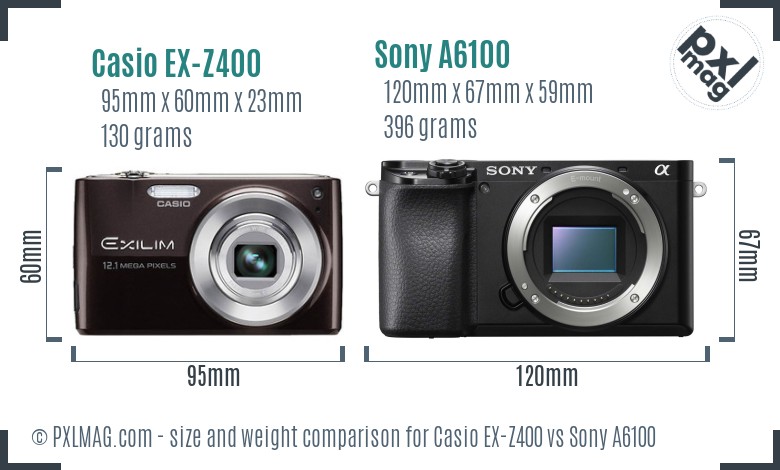 Casio EX-Z400 vs Sony A6100 size comparison