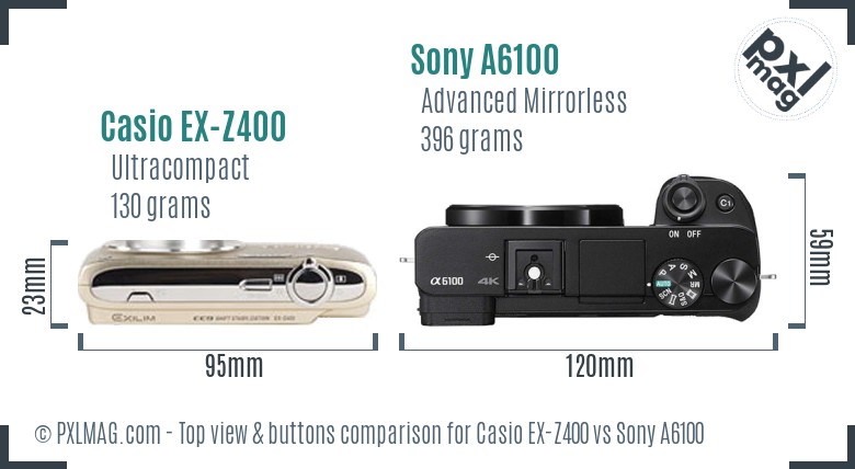 Casio EX-Z400 vs Sony A6100 top view buttons comparison