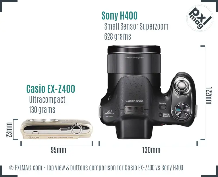Casio EX-Z400 vs Sony H400 top view buttons comparison