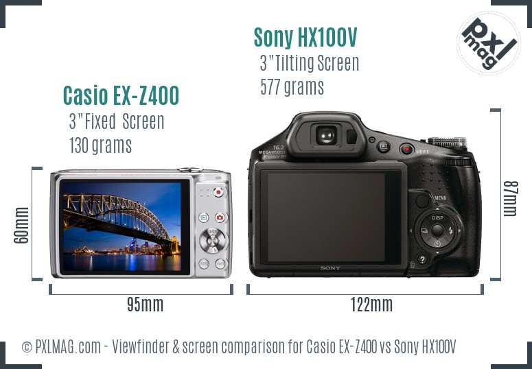 Casio EX-Z400 vs Sony HX100V Screen and Viewfinder comparison