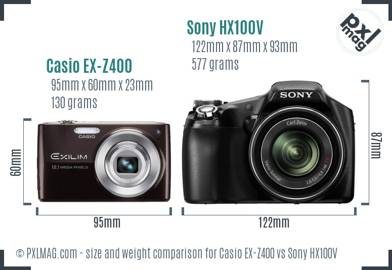 Casio EX-Z400 vs Sony HX100V size comparison
