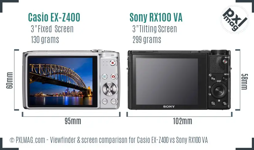 Casio EX-Z400 vs Sony RX100 VA Screen and Viewfinder comparison