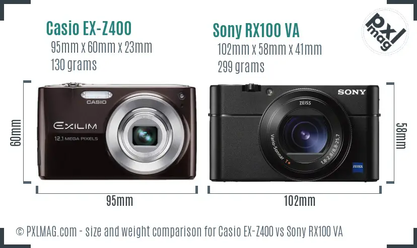Casio EX-Z400 vs Sony RX100 VA size comparison