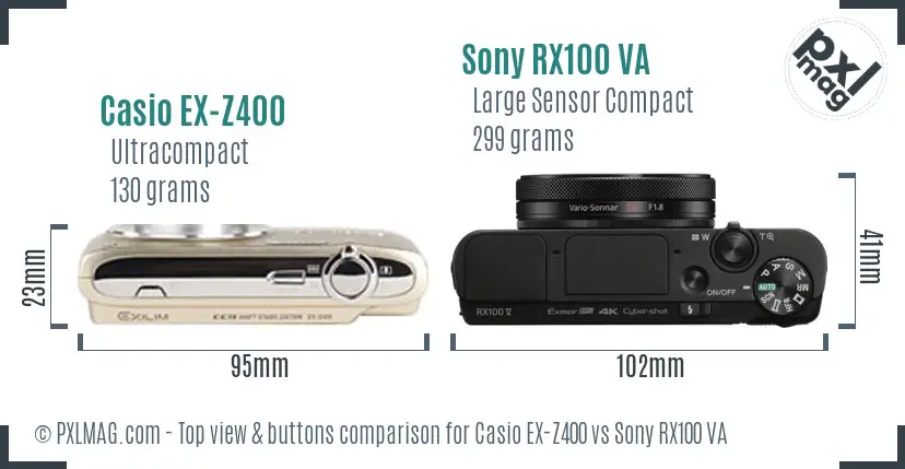 Casio EX-Z400 vs Sony RX100 VA top view buttons comparison