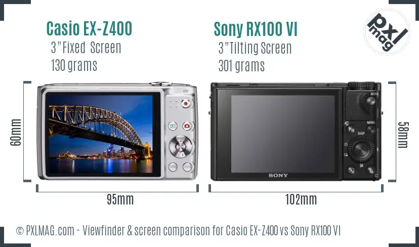 Casio EX-Z400 vs Sony RX100 VI Screen and Viewfinder comparison Casio EX-Z400 vs Sony RX100 VI Screen and Viewfinder comparison