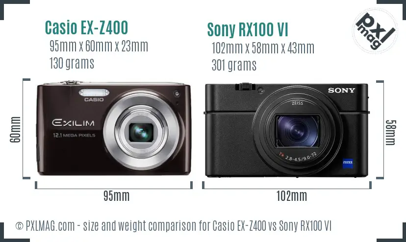 Casio EX-Z400 vs Sony RX100 VI size comparison Casio EX-Z400 vs Sony RX100 VI size comparison