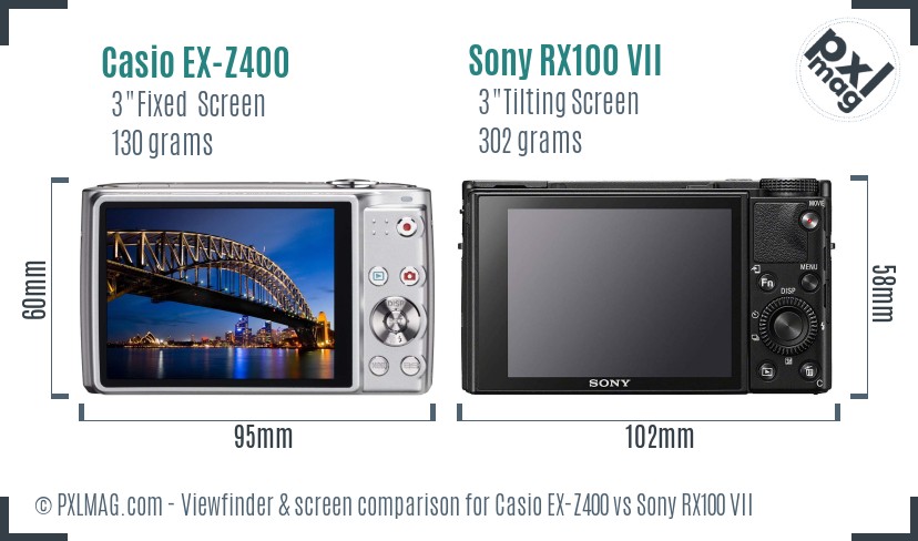Casio EX-Z400 vs Sony RX100 VII Screen and Viewfinder comparison