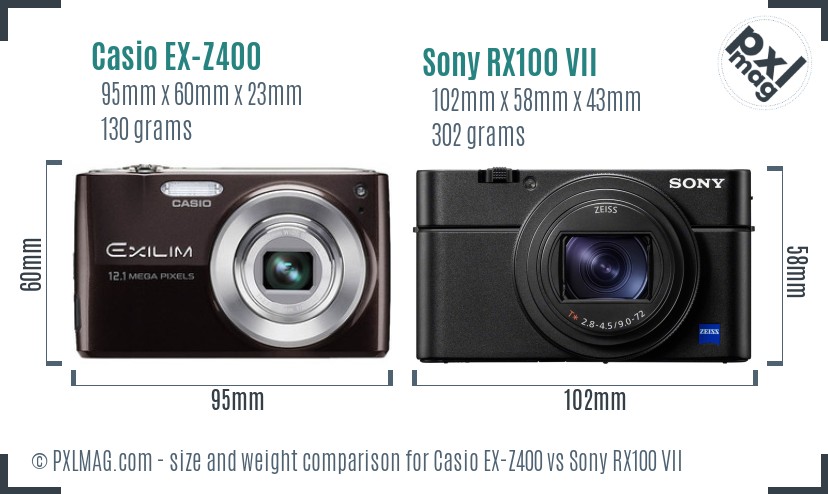 Casio EX-Z400 vs Sony RX100 VII size comparison Casio EX-Z400 vs Sony RX100 VII size comparison