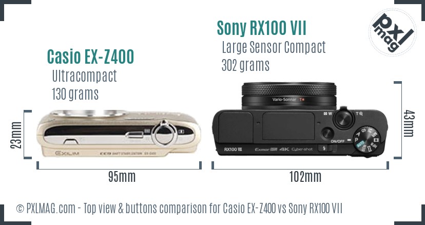 Casio EX-Z400 vs Sony RX100 VII top view buttons comparison
