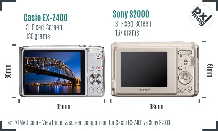 Casio EX-Z400 vs Sony S2000 Screen and Viewfinder comparison