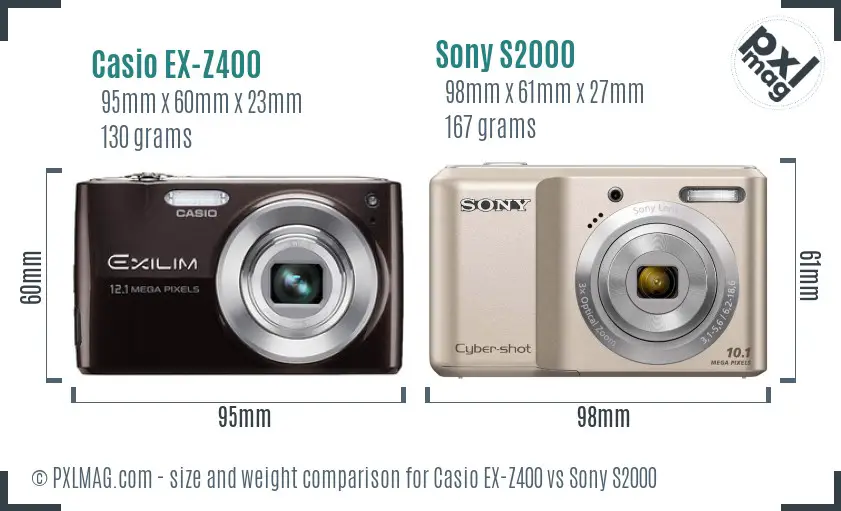 Casio EX-Z400 vs Sony S2000 size comparison