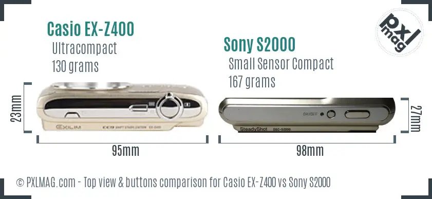 Casio EX-Z400 vs Sony S2000 top view buttons comparison