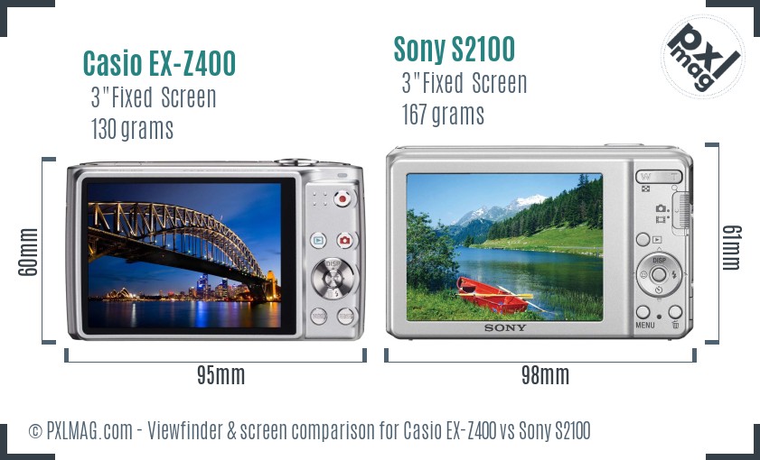 Casio EX-Z400 vs Sony S2100 Screen and Viewfinder comparison
