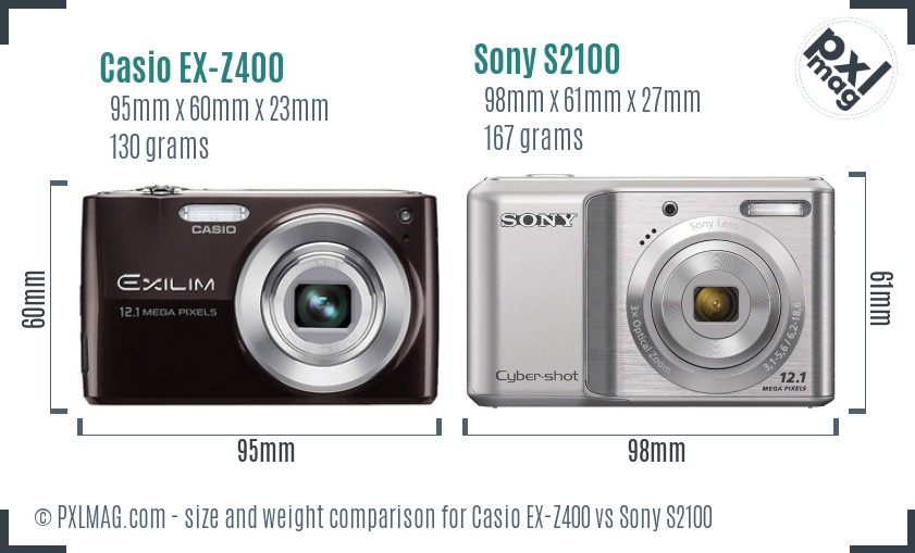Casio EX-Z400 vs Sony S2100 size comparison