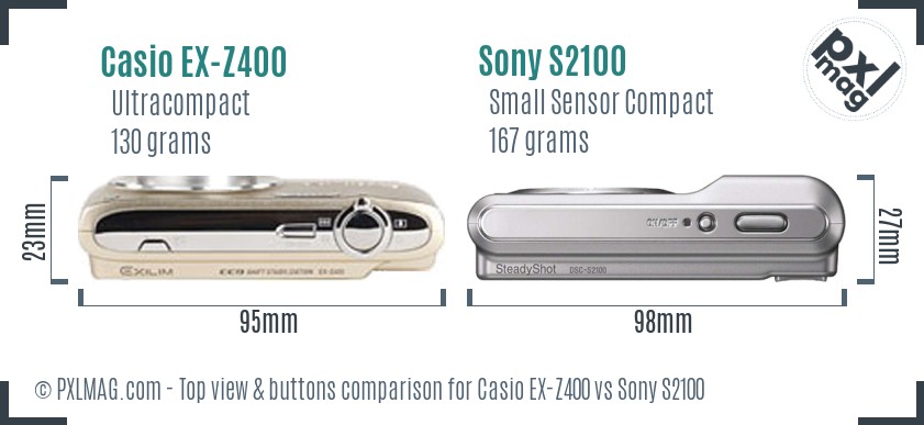 Casio EX-Z400 vs Sony S2100 top view buttons comparison