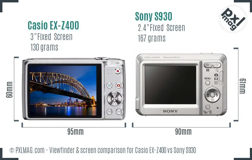 Casio EX-Z400 vs Sony S930 Screen and Viewfinder comparison