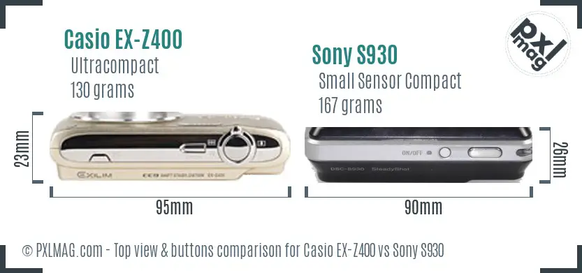 Casio EX-Z400 vs Sony S930 top view buttons comparison