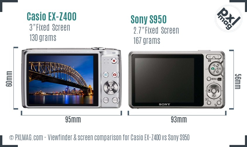 Casio EX-Z400 vs Sony S950 Screen and Viewfinder comparison