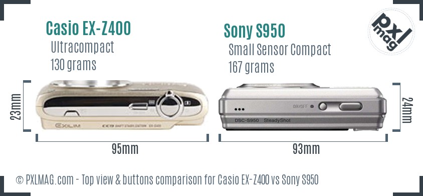 Casio EX-Z400 vs Sony S950 top view buttons comparison