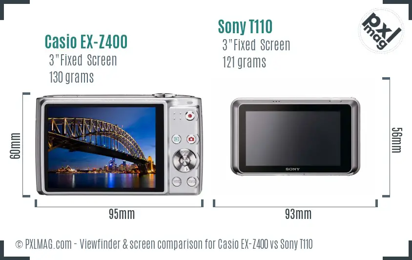 Casio EX-Z400 vs Sony T110 Screen and Viewfinder comparison