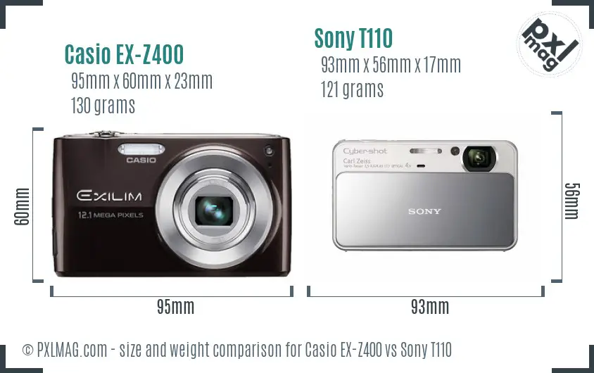 Casio EX-Z400 vs Sony T110 size comparison